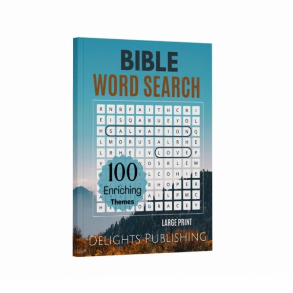 3D side view of a bible word search book standing upright