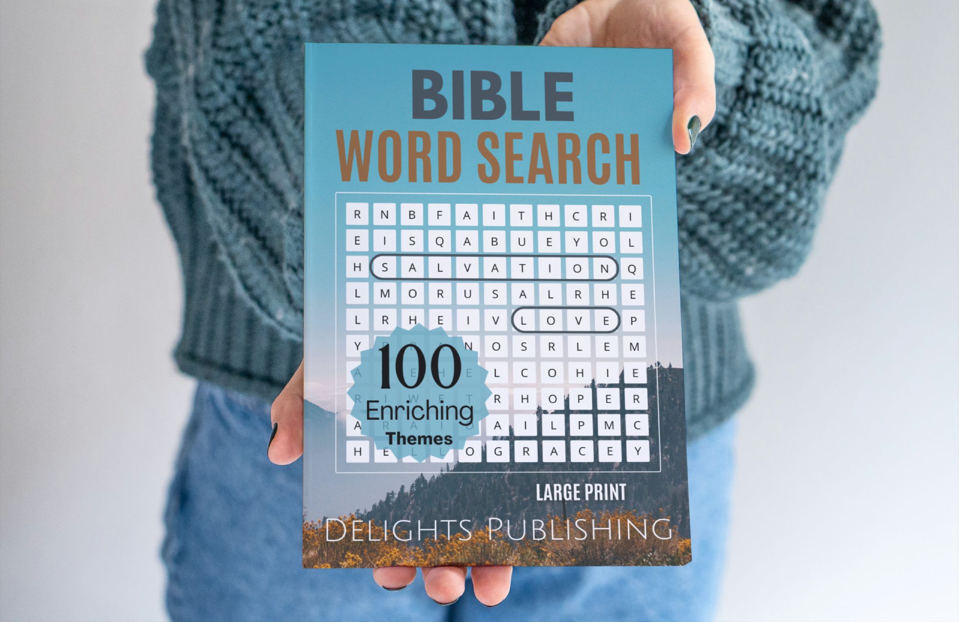 Home 1 A person holding a bible word search book