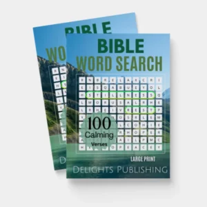 front view of two Bible word search paperback books