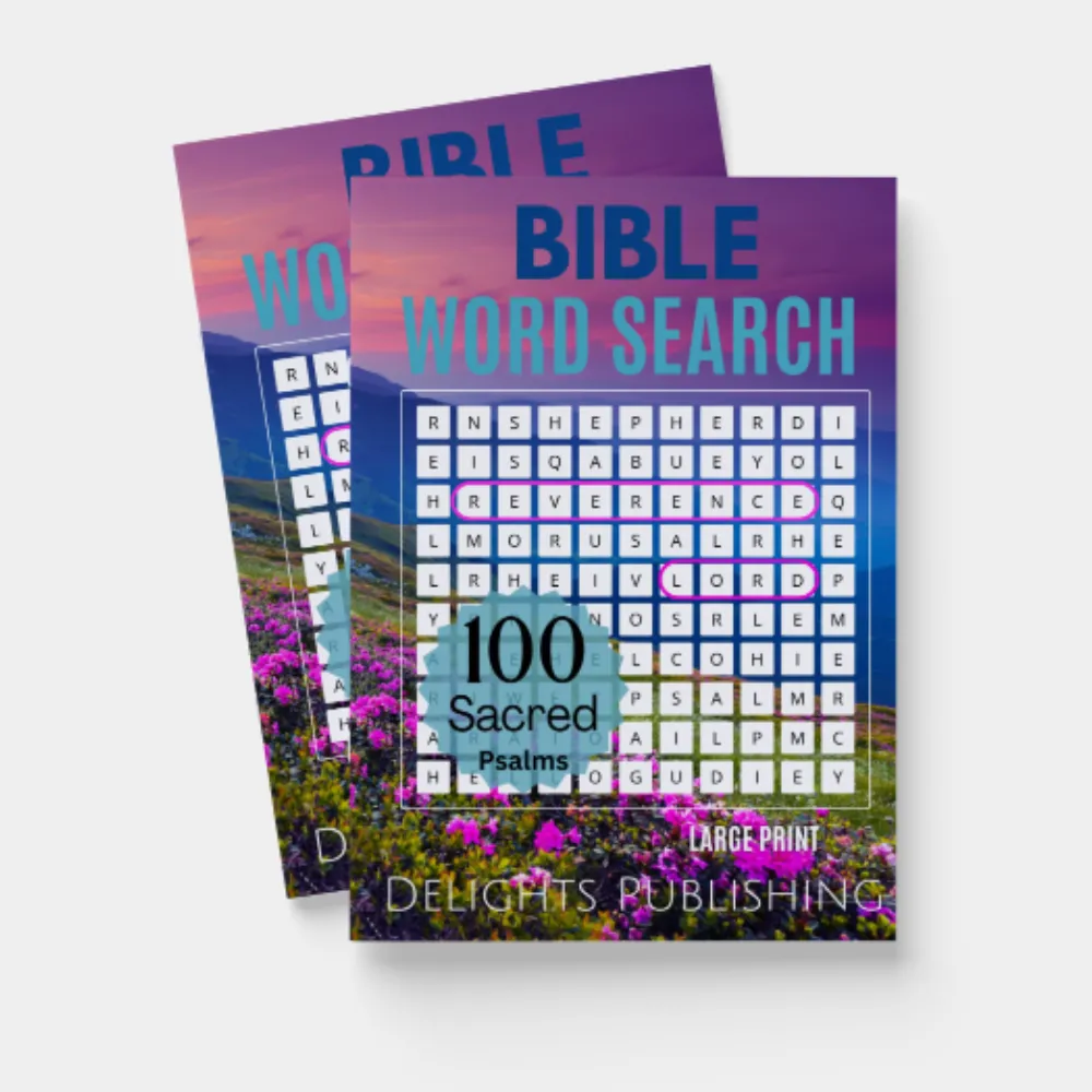 100 Sacred Psalms Bible Word Search Puzzles You'll Love (Set of 2) 1 ront view of two Bible word search paperback books