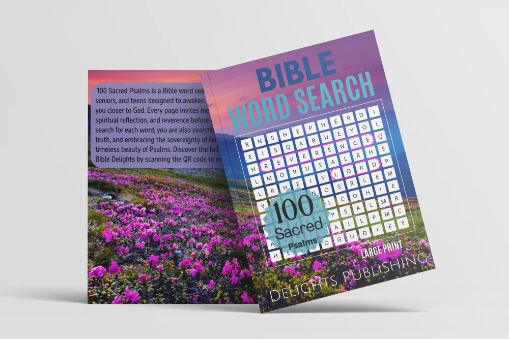 100 Sacred Psalms Bible Word Search Puzzles You'll Love (Set of 2) 7 front and back cover of bible word search book