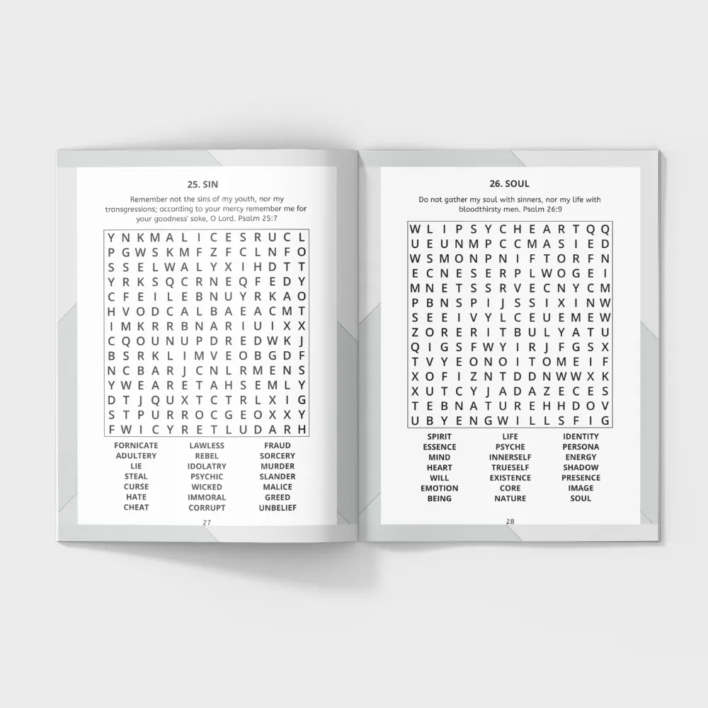 100 Sacred Psalms Bible Word Search Puzzles You'll Love (Set of 2) 5 upright open book