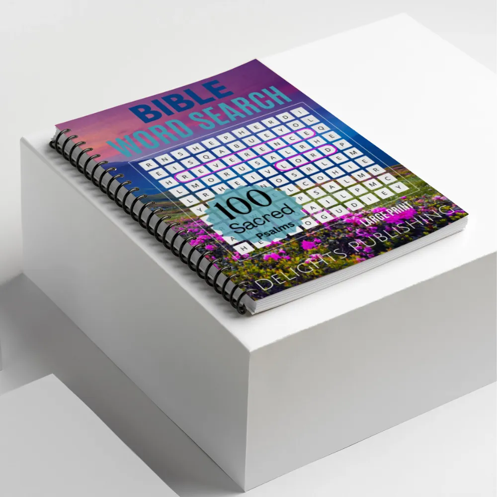 100 Psalm Verses Bible Word Search Books (Spiral: Set of 2) 4 book on top of geometric shape